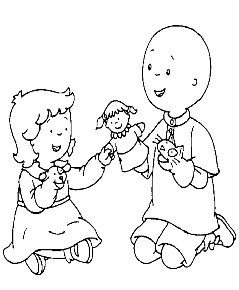 Caillou en train de jouer avec ses jouets dans le jardin