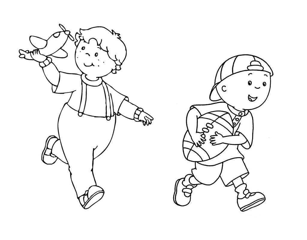 Caillou en train de jouer dans le jardin