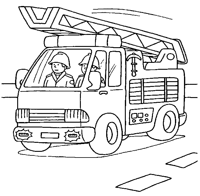 Coloriage d'un camion de pompier sur fond de ville