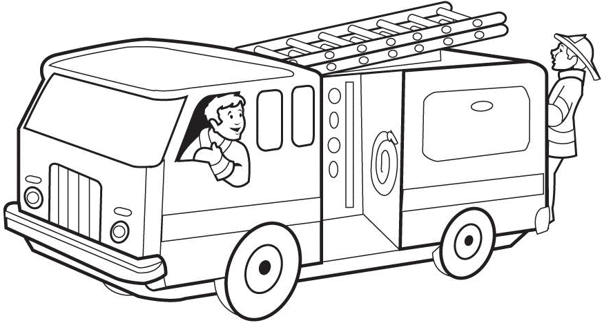 Coloriage d'un camion de pompier sur un fond simple