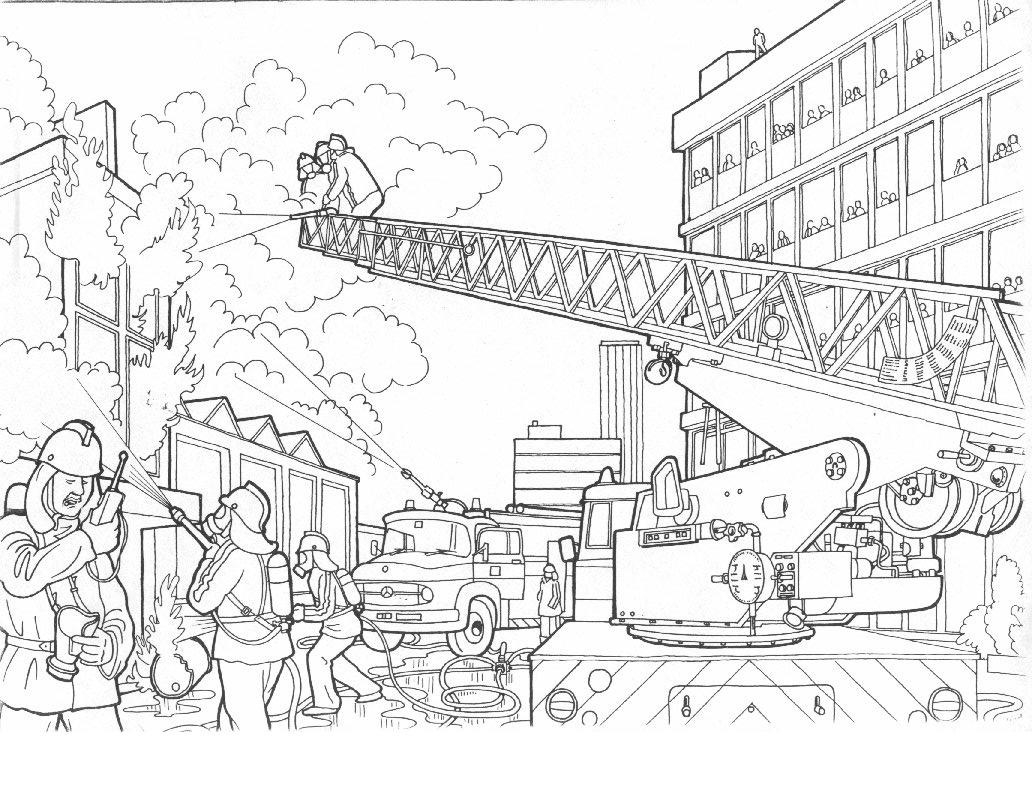 Coloriage d'un camion de pompier en intervention