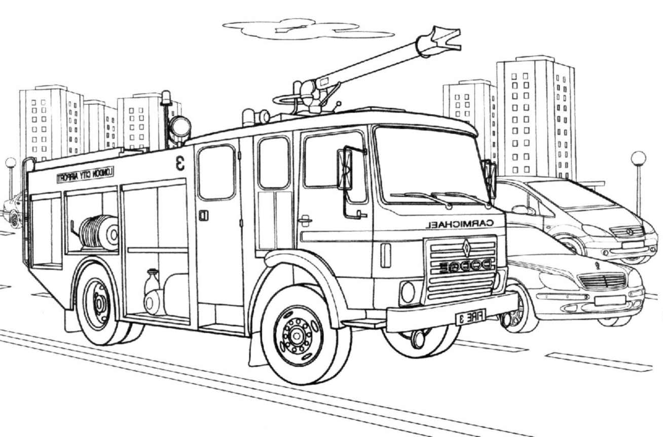 Coloriage d'un camion de pompier en action sur une route