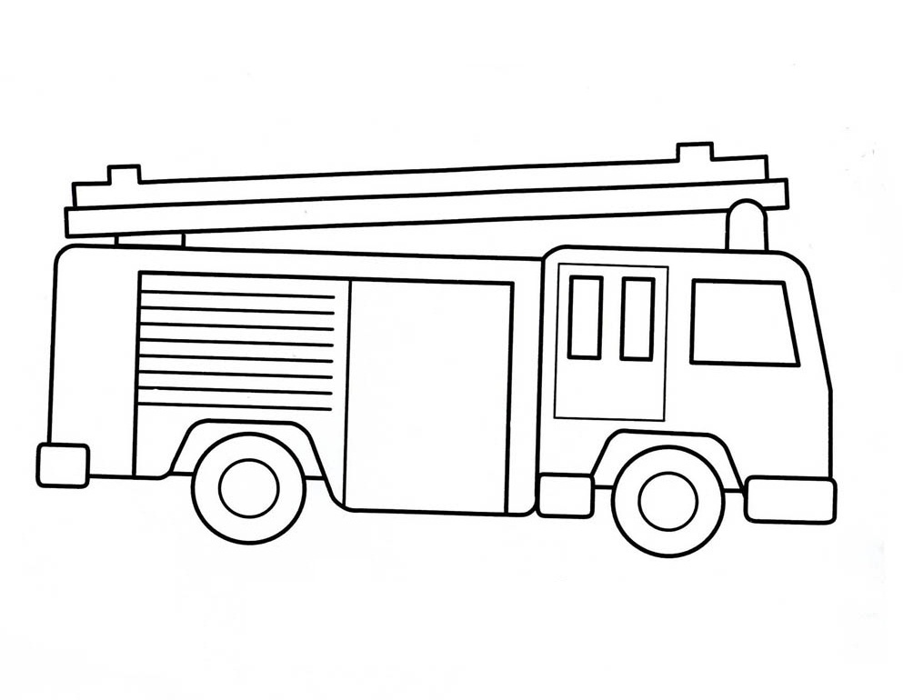 Coloriage d'un camion de pompier en action avec un décor urbain