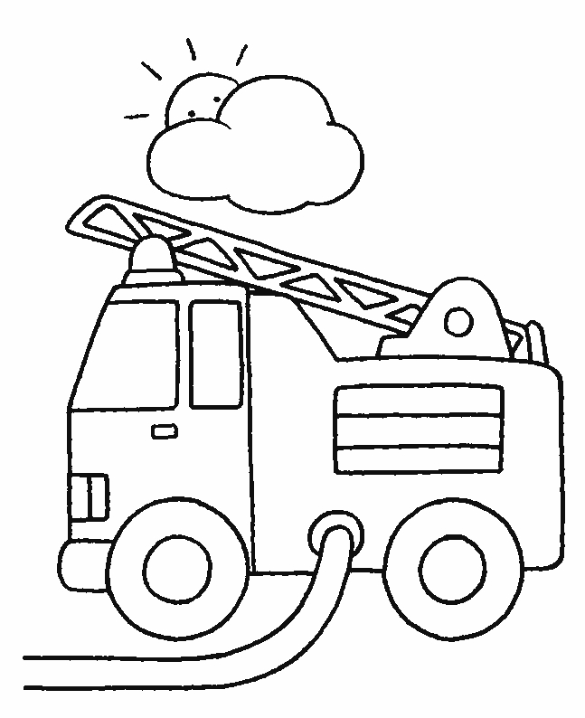 Coloriage d'un camion de pompier en action avec un environnement urbain