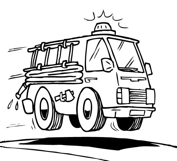 Coloriage d'un camion de pompier prêt à intervenir dans la ville