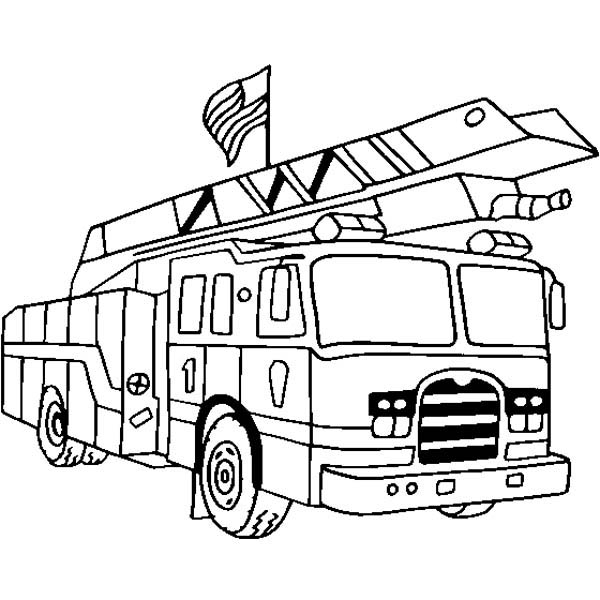 Coloriage d'un camion de pompier en action dans un environnement urbain