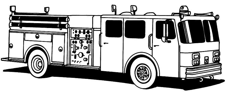 Coloriage d'un camion de pompier prêt à l'action dans un environnement urbain