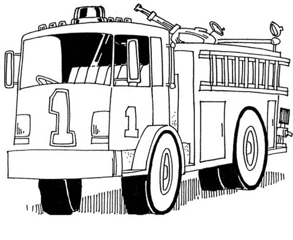 Coloriage d'un camion de pompier sur une route