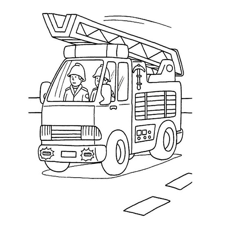 Coloriage d'un camion de pompier prêt à intervenir