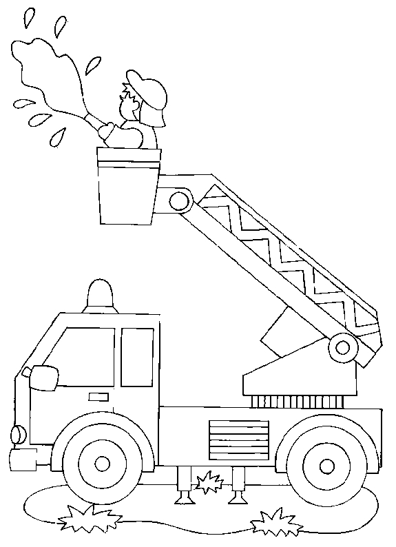 Coloriage d'un camion de pompier en action sur fond urbain