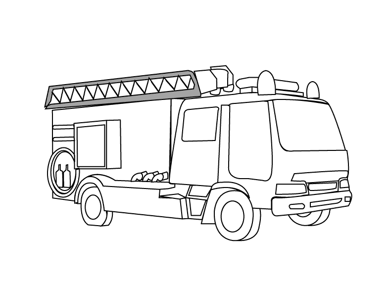 Coloriage d'un camion de pompier en action dans un décor urbain
