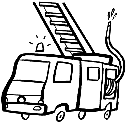 Coloriage d'un camion de pompier sur une route avec un paysage