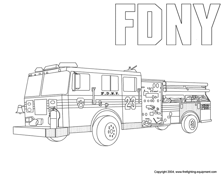 Coloriage d'un camion de pompier en action dans un décor urbain