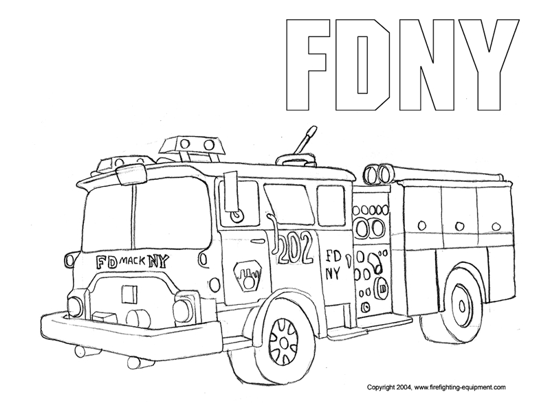 Coloriage d'un camion de pompier sur fond simple