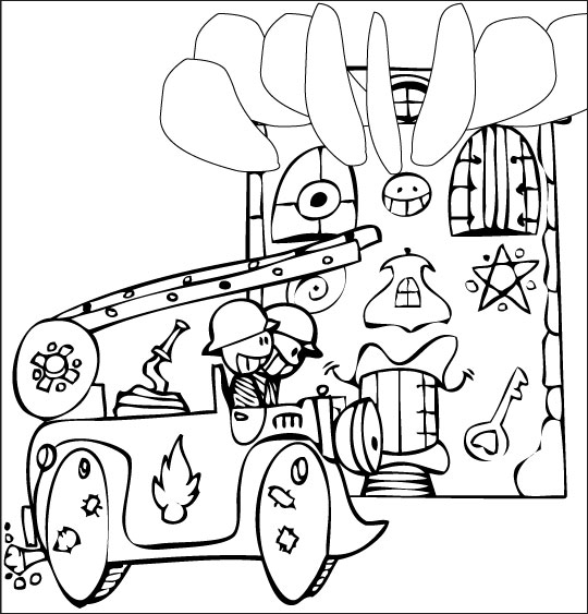 Coloriage d'un camion de pompier en action dans la ville