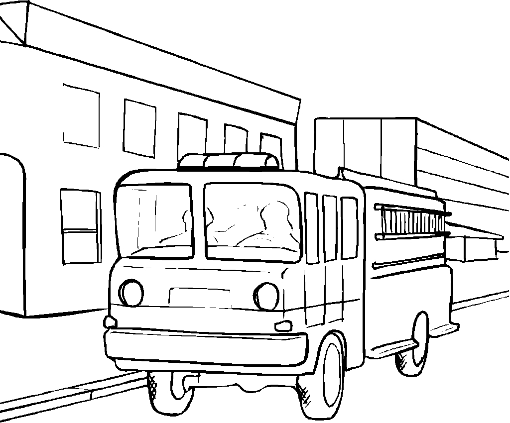 Coloriage d'un camion de pompiers sur fond urbain