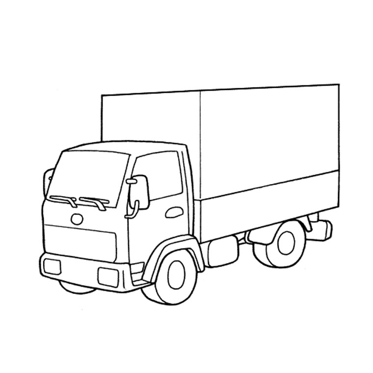 Coloriage d'un camion sur une route avec des arbres