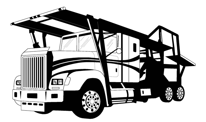 Coloriage d'un camion sur une route avec un paysage naturel