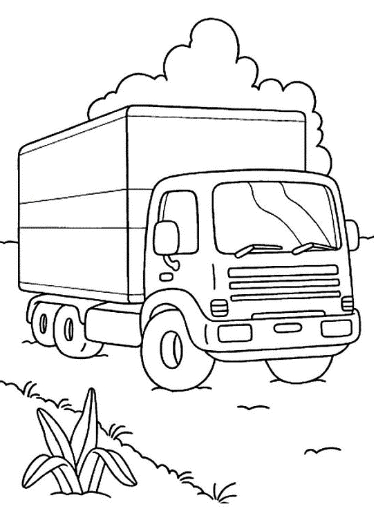 Coloriage d'un camion sur une route avec des arbres en arrière-plan