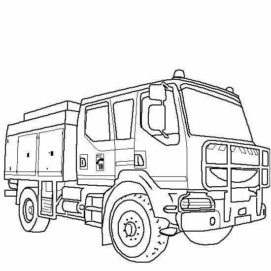 Coloriage d'un camion de pompier sur fond de ville