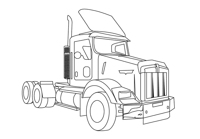 Coloriage d'un camion sur une route avec un paysage en arrière-plan