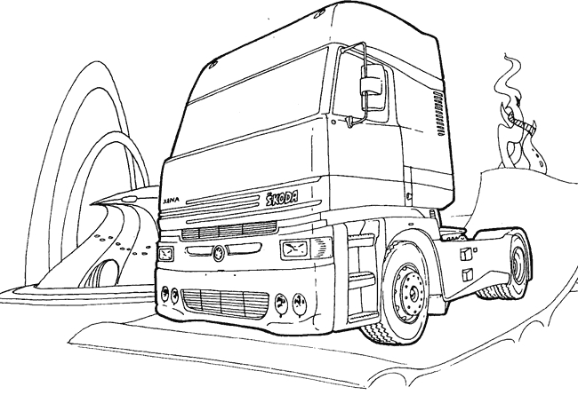 Coloriage d'un camion de transport sur une route