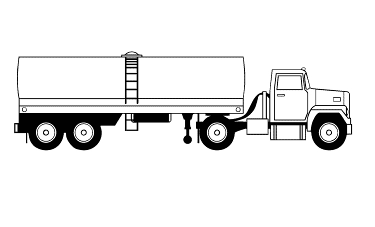 Coloriage d'un camion sur une route avec des arbres en arrière-plan