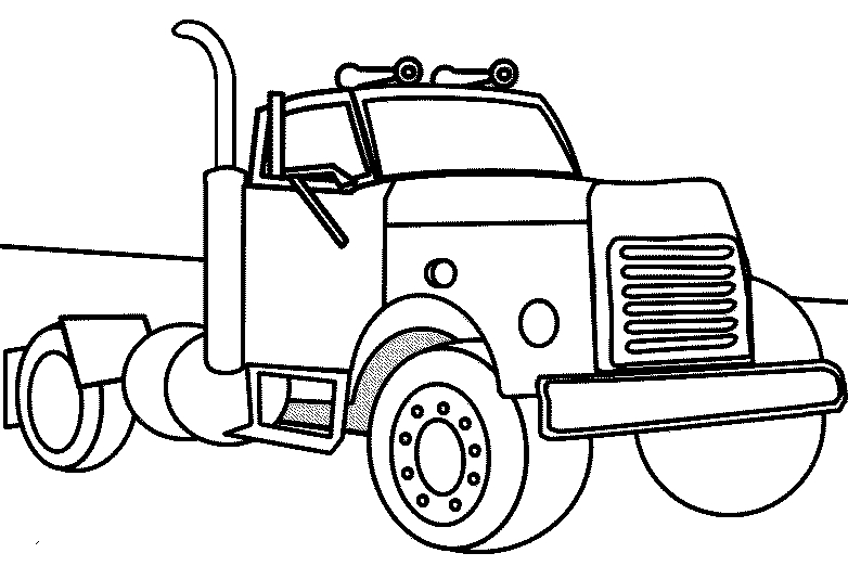 Coloriage d'un camion en pleine route avec des arbres en arrière-plan
