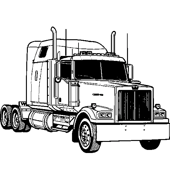 Coloriage d'un camion sur une route avec des montagnes en arrière-plan