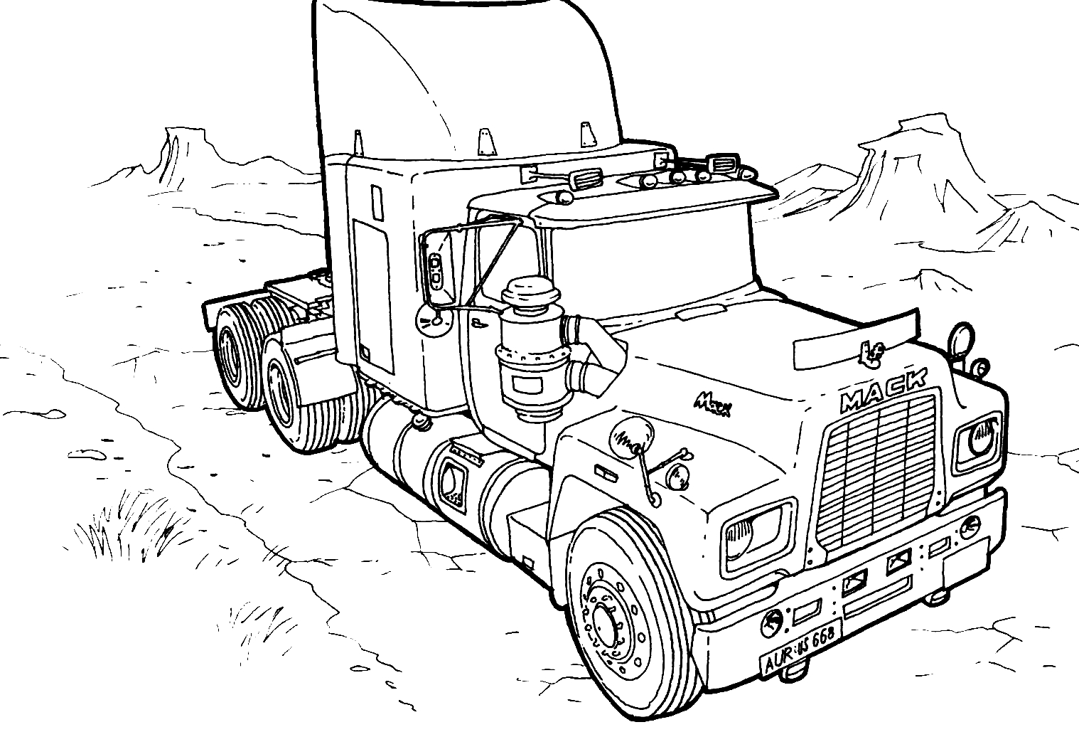 Coloriage d'un camion de livraison sur un fond simple
