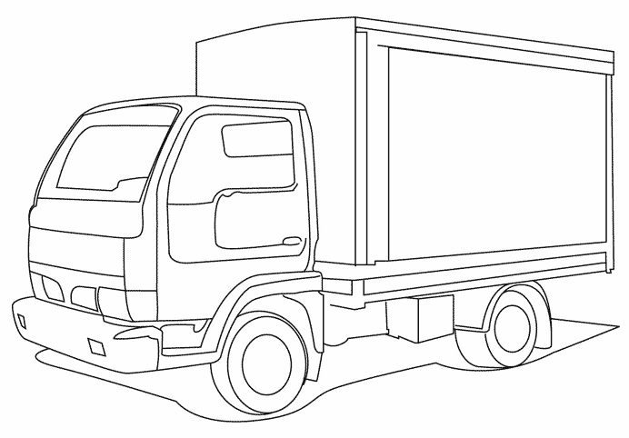 Coloriage d'un camion sur une route avec un décor naturel