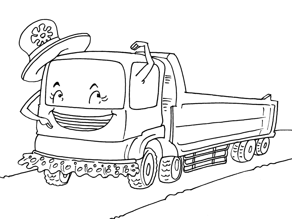 Coloriage d'un camion sur une route avec un paysage en arrière-plan