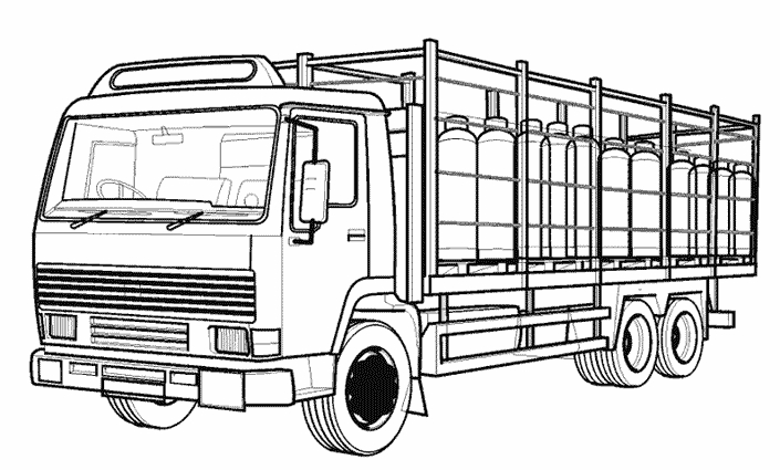 Coloriage d'un camion sur une route avec des arbres en arrière-plan