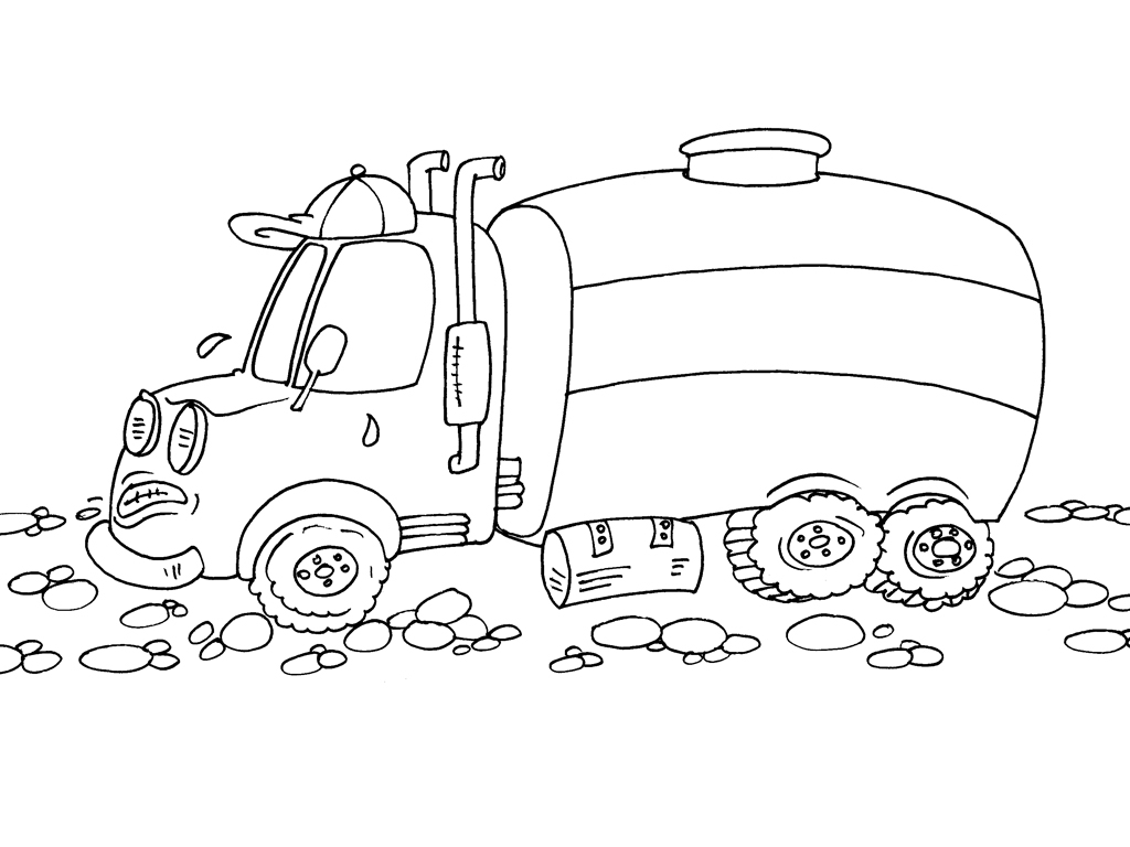 Coloriage d'un camion sur une route avec des arbres en arrière-plan