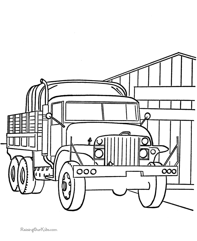 Coloriage d'un camion robuste sur une route pleine de vie