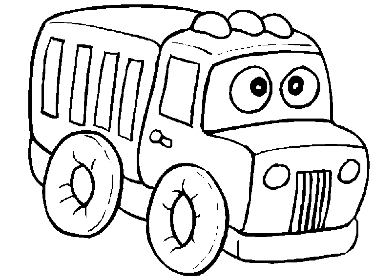 Coloriage d'un camion sur une route avec des arbres