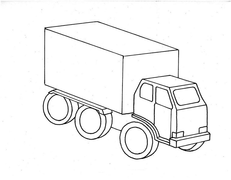 Coloriage d'un camion en pleine route avec des éléments de paysage