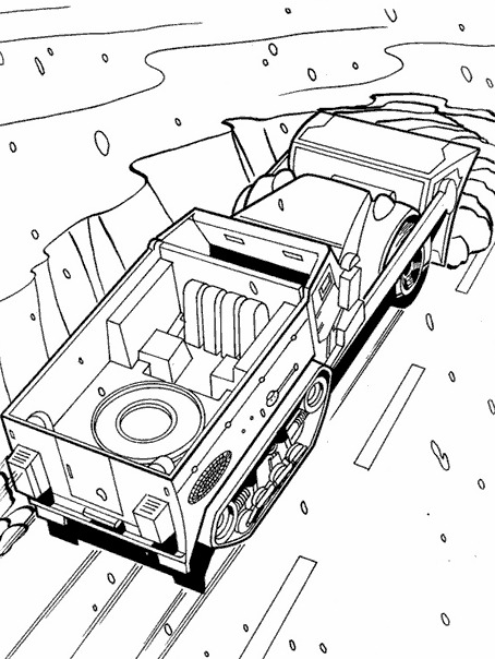 Coloriage d'un camion en pleine route sous un ciel dégagé