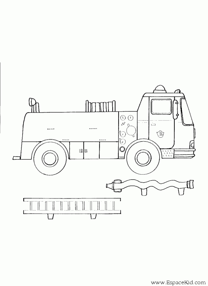 Coloriage d'un camion de pompier sur fond de ville