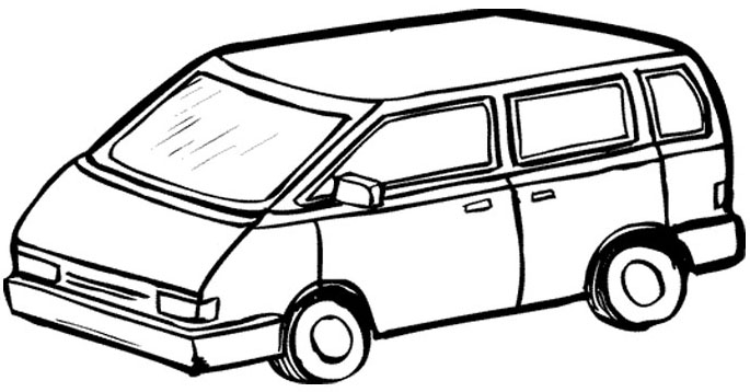 Coloriage d'une camionnette sur la route entourée d'arbres