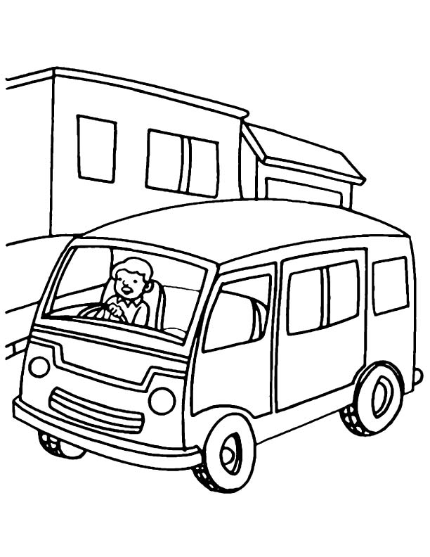Coloriage d'une camionnette sur une route en milieu naturel