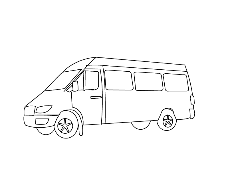 Coloriage d'une camionnette sur une route ensoleillée