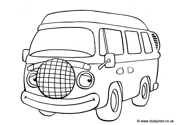 Coloriage d'une camionnette sur une route ensoleillée