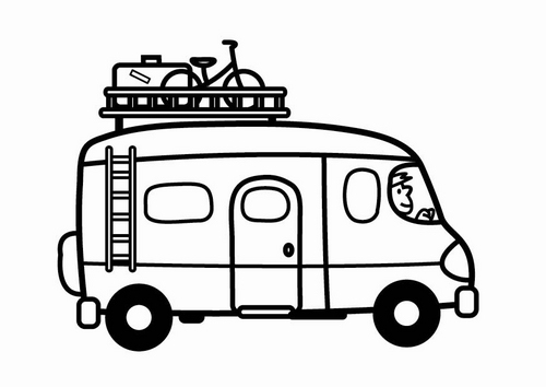 Coloriage d'une camionnette sur une route ensoleillée
