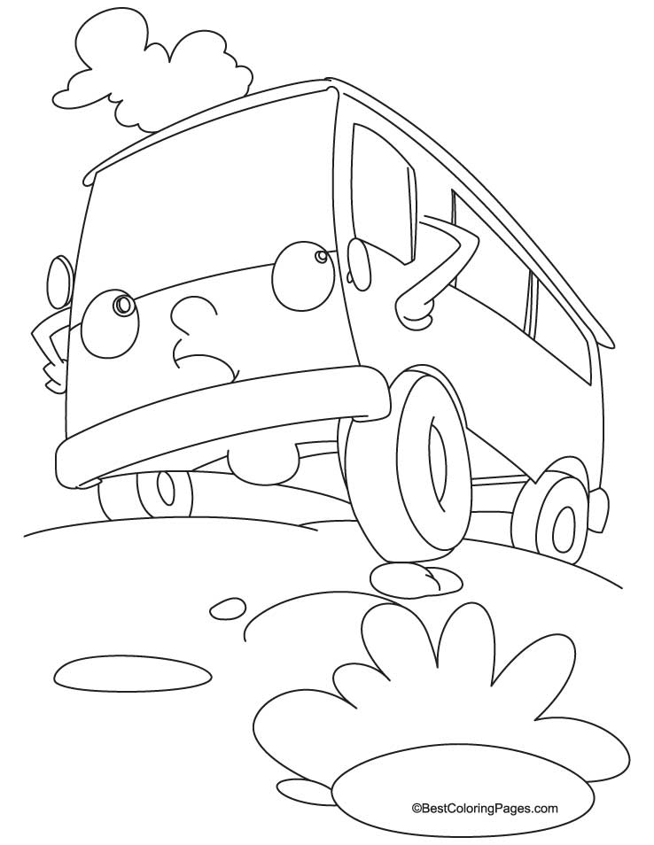 Coloriage d'une camionnette sur une route ensoleillée