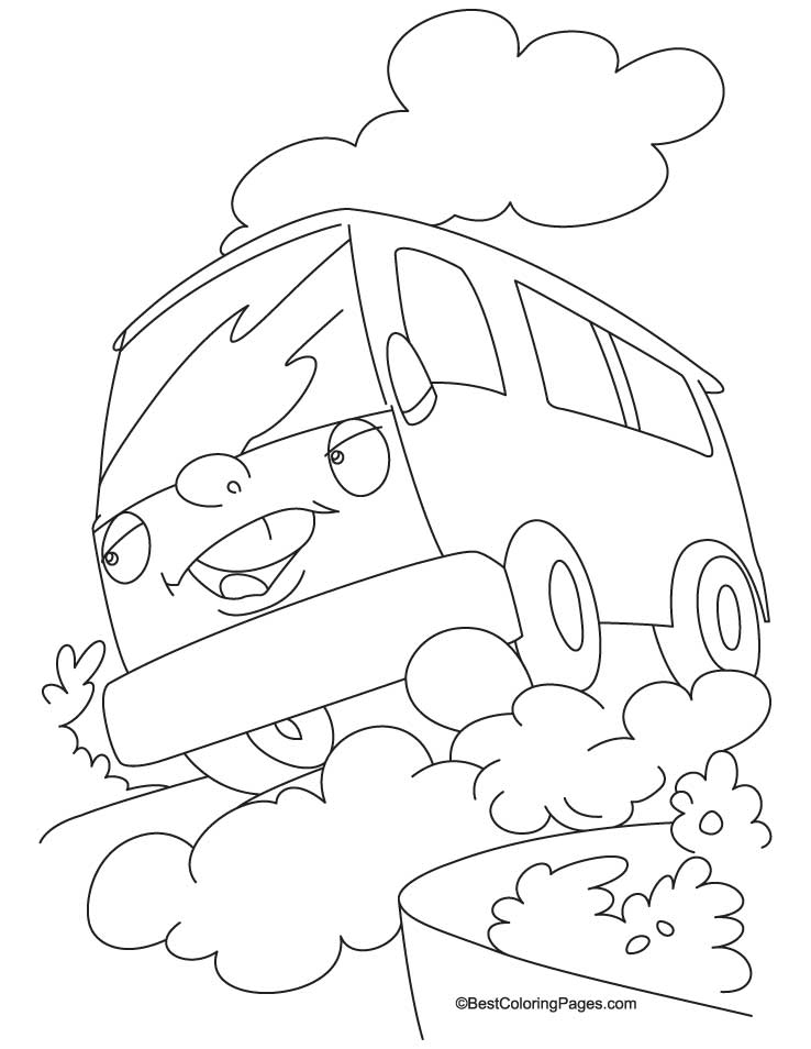 Coloriage d'une camionnette sur une route ensoleillée