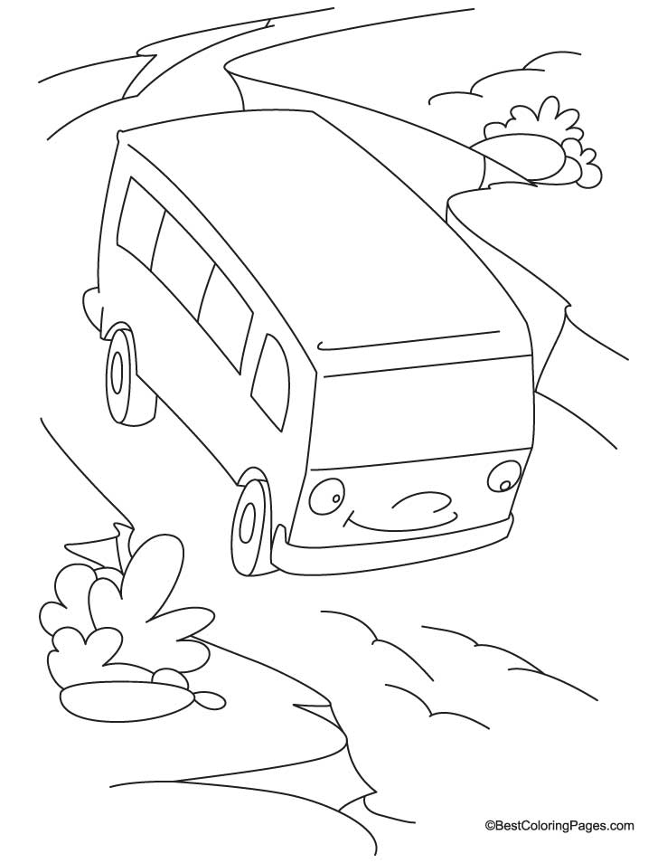 Coloriage d'une camionnette sur une route ensoleillée