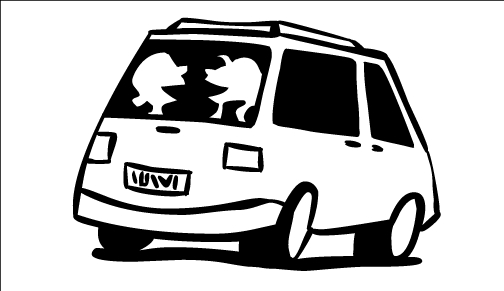 Coloriage d'une camionnette sur un chemin en pleine nature