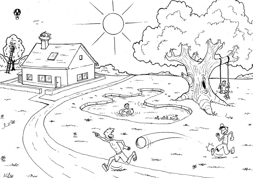 Scène de campagne avec un paysage bucolique et des animaux
