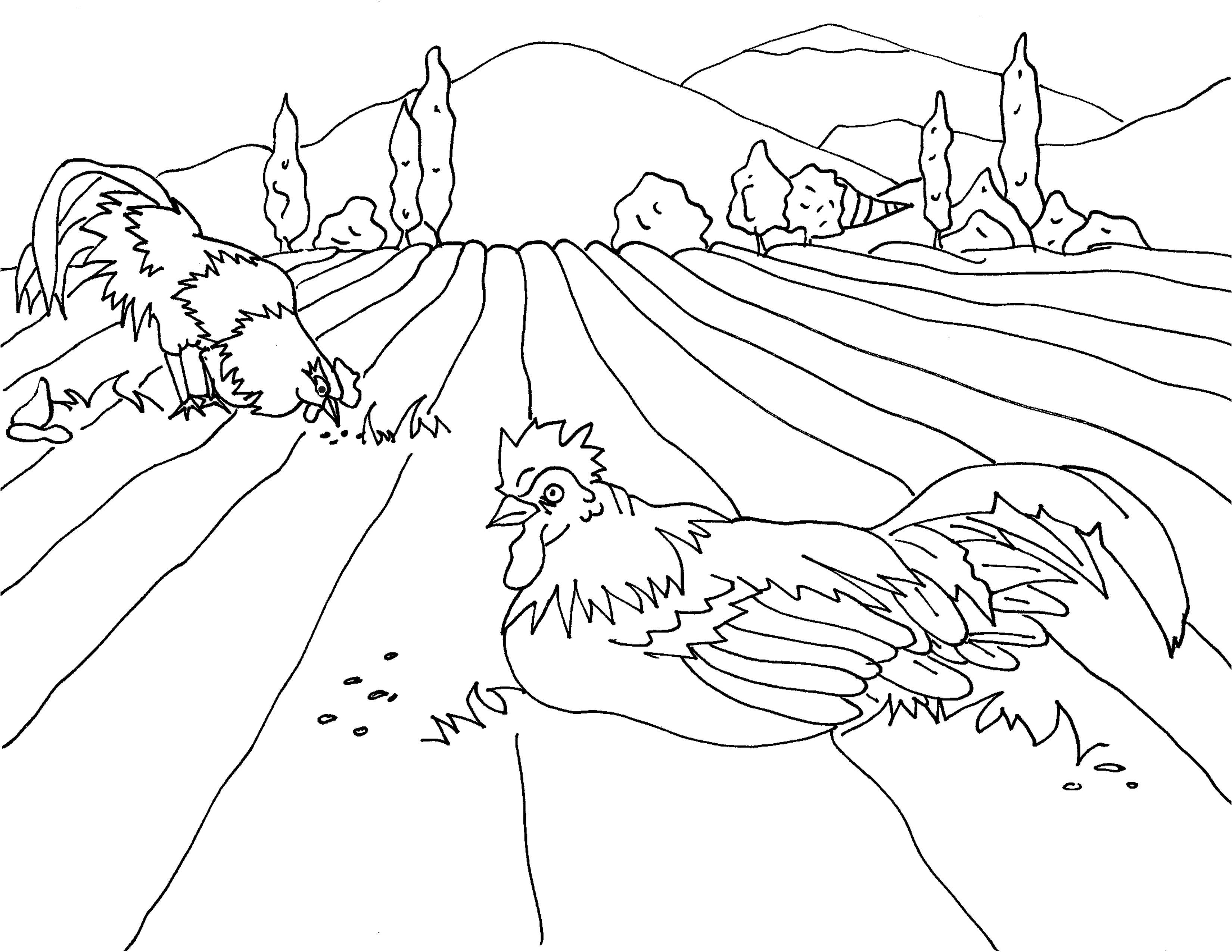 Scène bucolique avec des animaux et des éléments de la nature